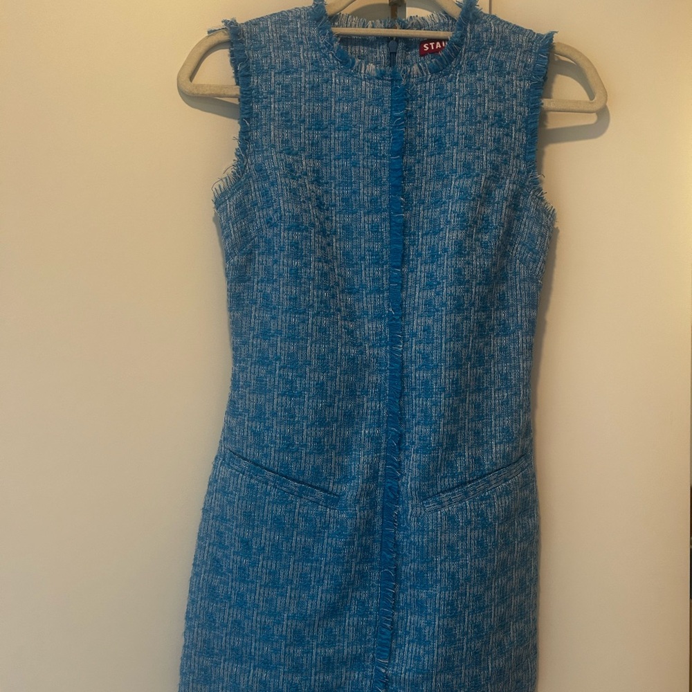 Blue Tweed Sleeveless Dress